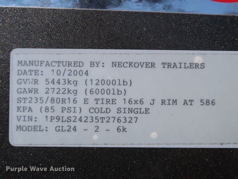 image for item JS9786 2005 Neckover GL24-2-6K  livestock trailer