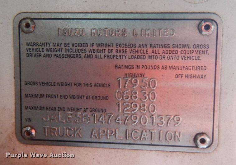 image for item KK9703 2004 Isuzu NQR  street sweeper truck