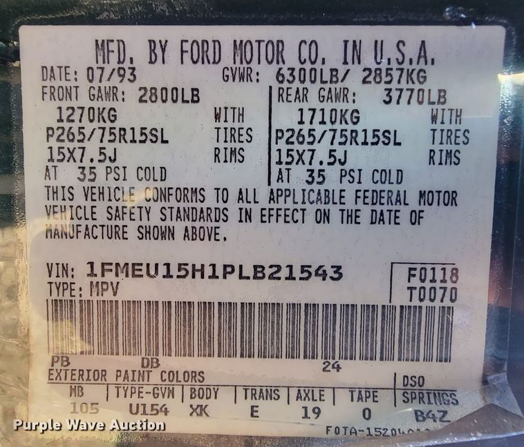 image for item KQ9089 1993 Ford Bronco Eddie Bauer  SUV