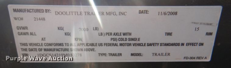 image for item KX9388 2009 Doolittle  enclosed cargo trailer