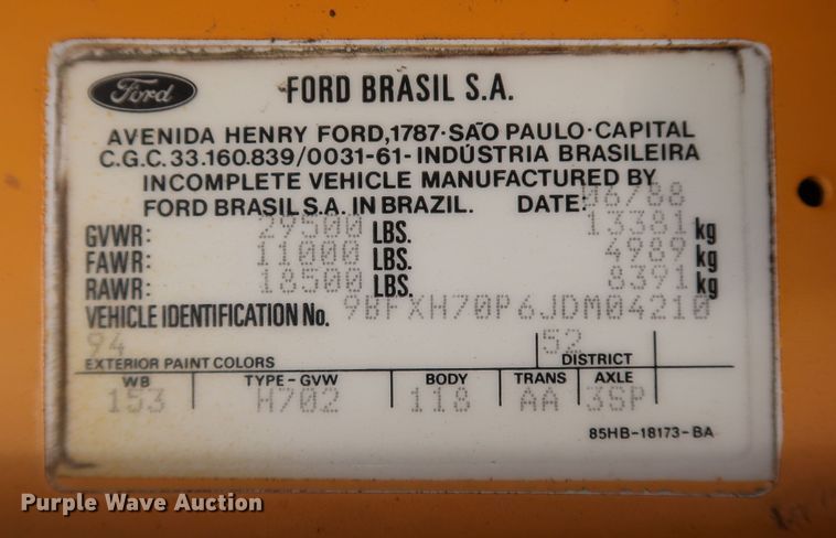 image for item KY9753 1988 Ford Cargo CF7000  street sweeper truck