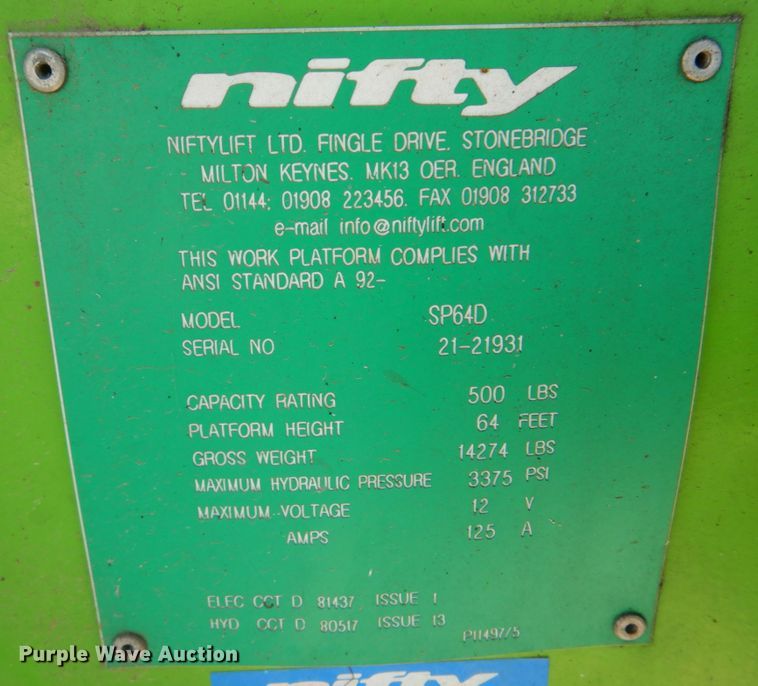image for item DH8005 2011 Niftylift SP64D  boom lift