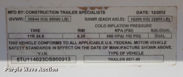 image for item DI8519 2013 CTS BDT-40  bottom dump trailer