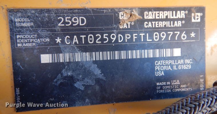 image for item DI8550 2016 Caterpillar 259D  tracked skid steer loader