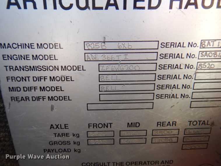 image for item DJ3749 1995 Bell B25B  haul truck