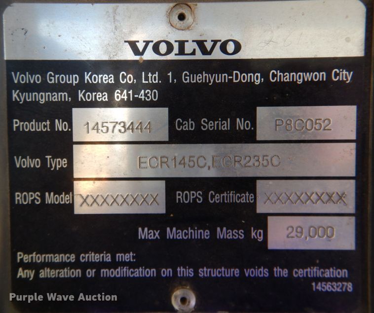 image for item DK1423 2008 Volvo ECR235CL  excavator