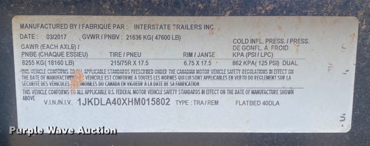 image for item DL6171 2017 Interstate 40DLA  equipment trailer