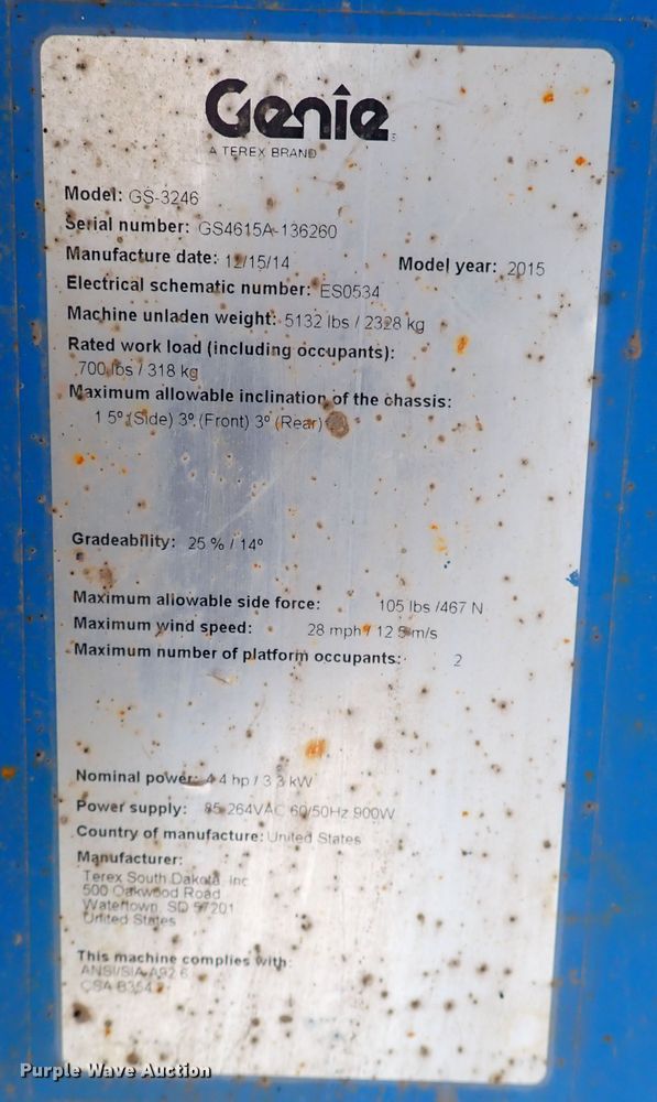 image for item DN2268 2015 Genie GS-3246  scissor lift