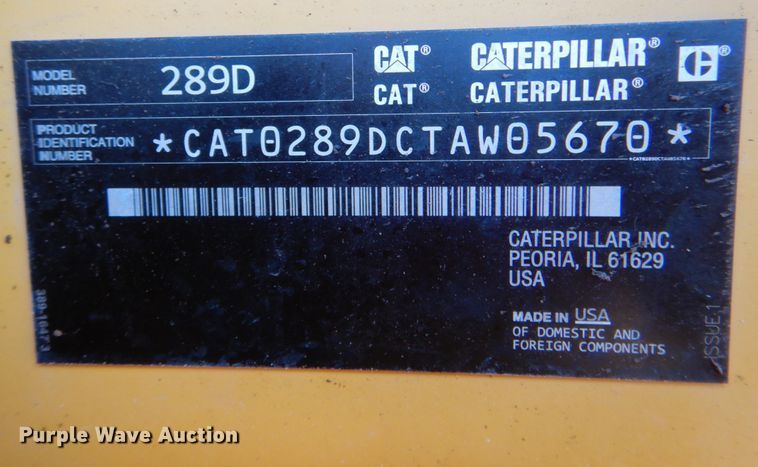 image for item DN6547 2016 Caterpillar 289D  tracked skid steer loader