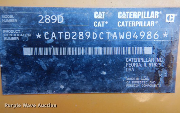 image for item DN6549 2016 Caterpillar 289D  tracked skid steer loader