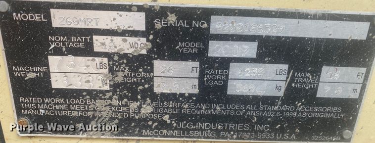 image for item EX9650 2007 JLG 260MRT  scissor lift