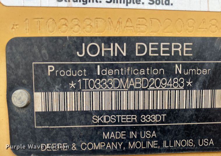 image for item EX9655 2011 John Deere 333D  tracked skid steer loader