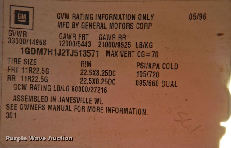 image for item FO9258 1996 GMC TopKick C6500  pressure digger truck