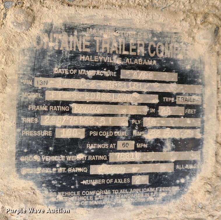 image for item GO9498 1998 Fontaine  flatbed trailer