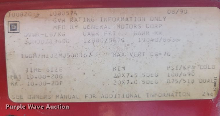 image for item IV9589 1991 GMC TopKick  dump truck