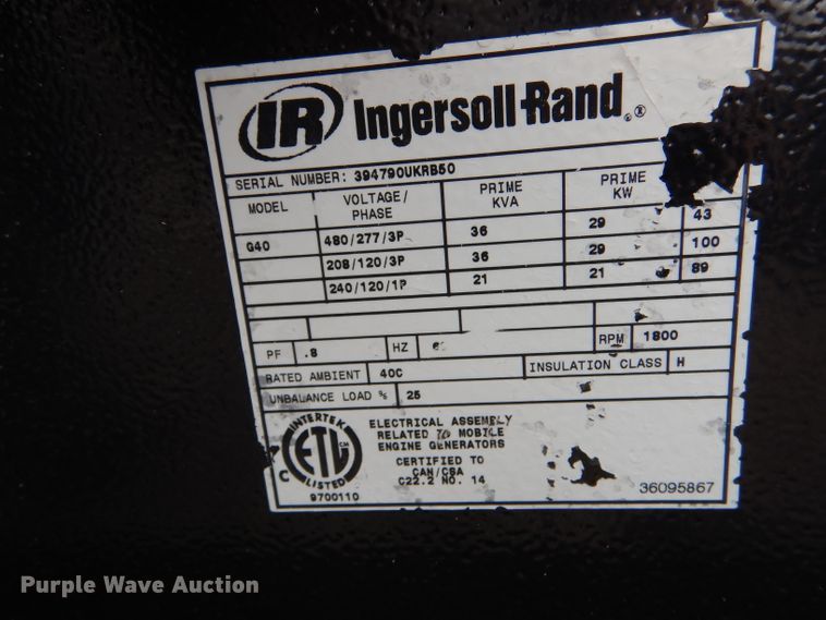 image for item IV9813 2008 Ingersoll Rand Power Source G40  generator