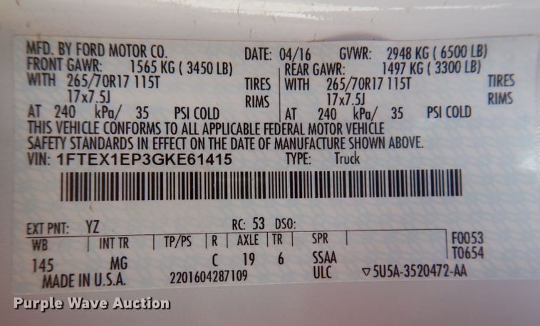 image for item KH9154 2016 Ford F150  SuperCab pickup truck