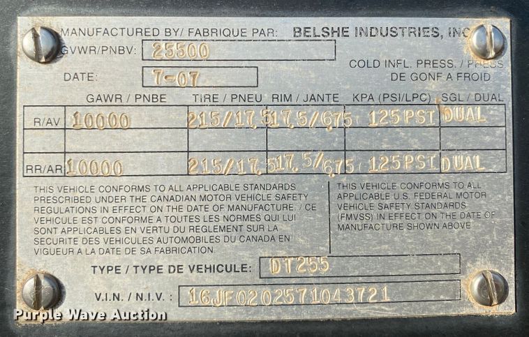 image for item DL5993 2007 Belshe DT255  equipment trailer