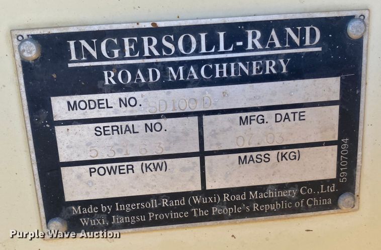image for item DL6004 2007 Ingersoll Rand SD100D  single drum vibratory roller
