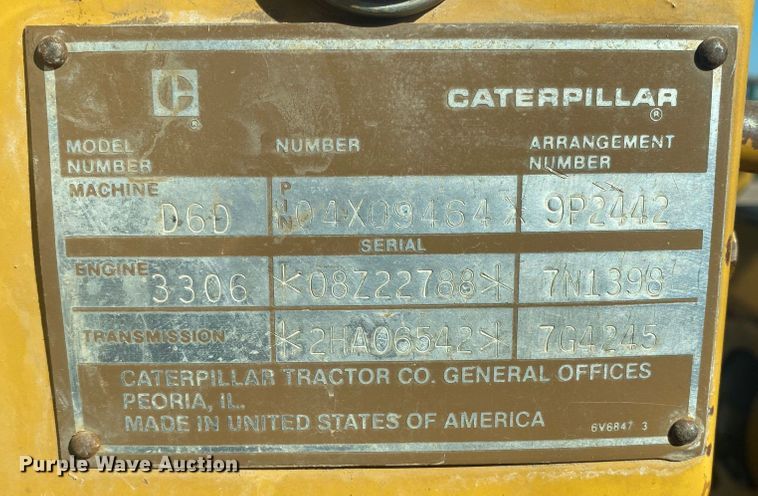 image for item DL6029 1984 Caterpillar D6D  dozer