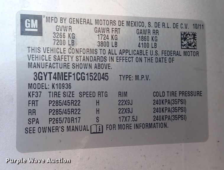 image for item DL6165 2012 Cadillac Escalade EXT  Crew Cab pickup truck