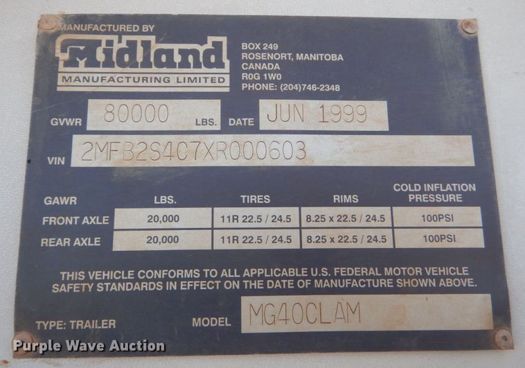 image for item KO9747 1999 Midland MG4OCLAM  bottom dump trailer