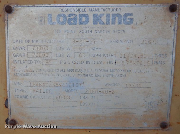image for item KO9748 1997 Load King 2060-40-2  bottom dump trailer