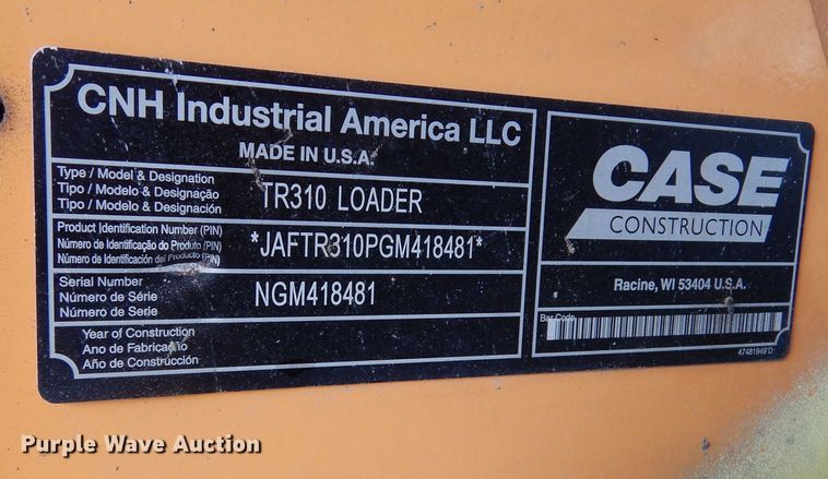 image for item DK3360 2016 Case TR310  tracked skid steer loader