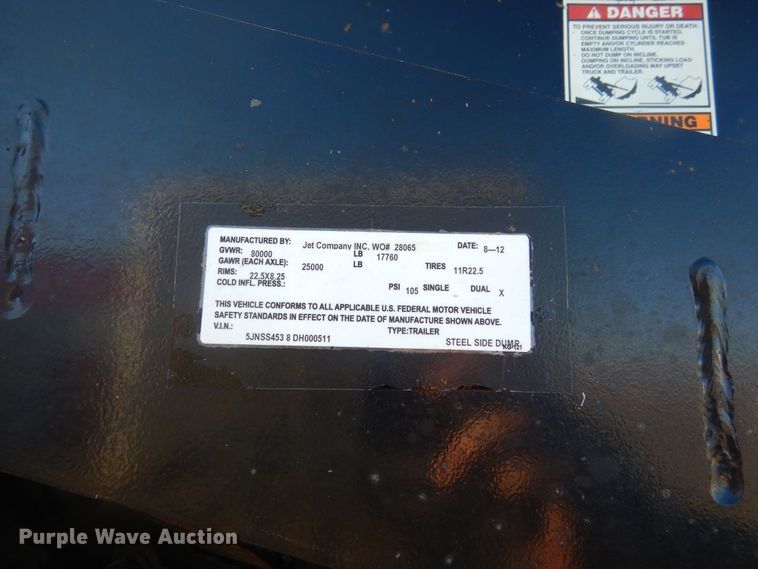 image for item DK3419 2013 Jet  side dump trailer