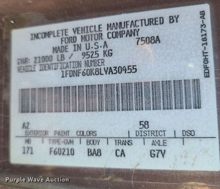 image for item DL5797 1990 Ford F600  flatbed truck