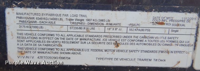 image for item DL5843 2016 Load Trail  tilt deck utility trailer