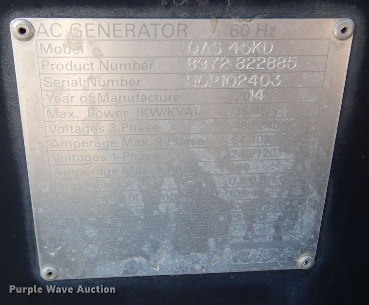 image for item DL5850 2013 Atlas Copco QAS45  generator