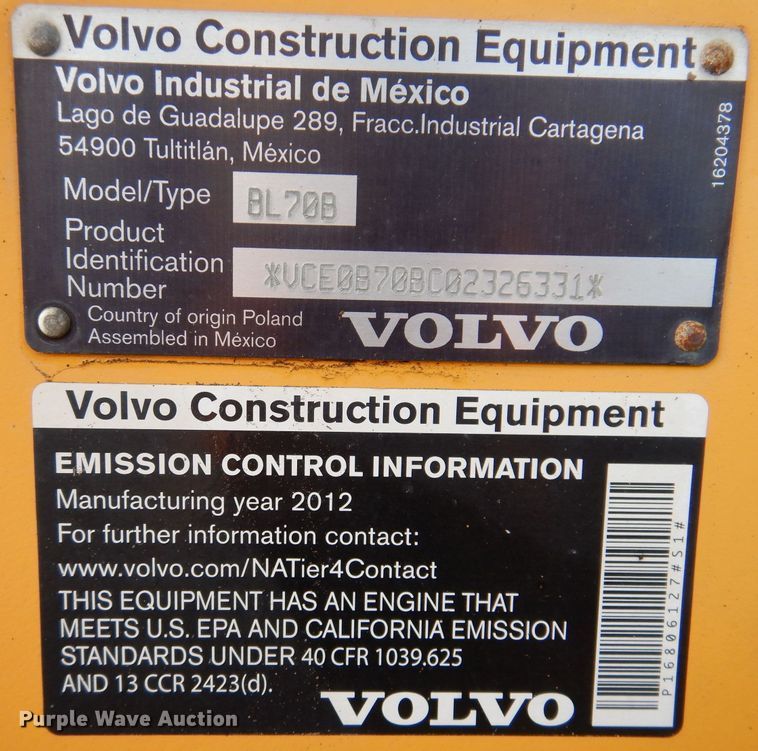 image for item DL5856 2012 Volvo BL70B  backhoe