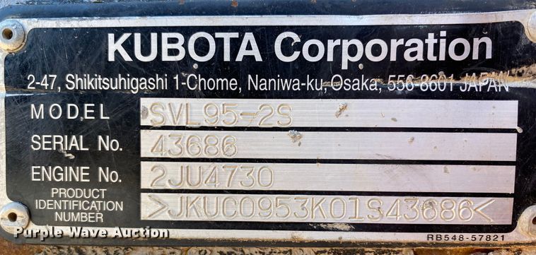 image for item DL6749 2019 Kubota SVL95-2S  tracked skid steer loader