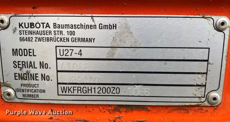 image for item DL6751 2020 Kubota U27-4  mini excavator