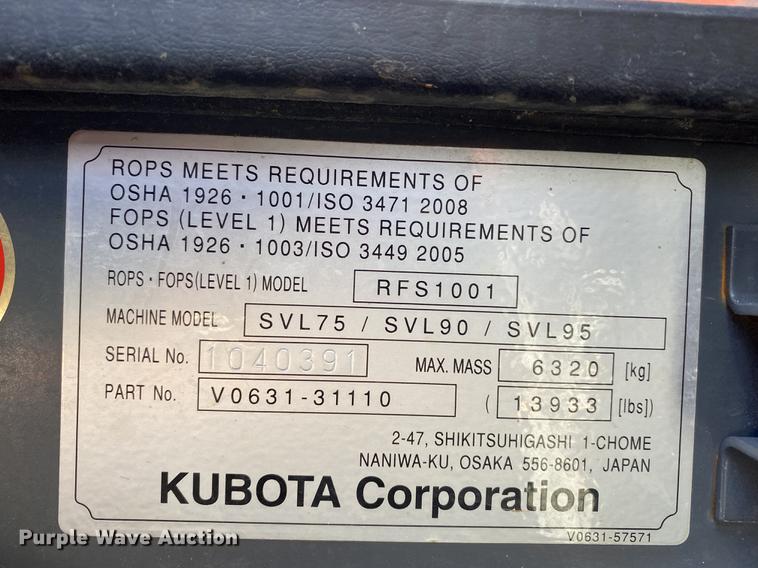 image for item DL6757 2019 Kubota SVL95-2S  tracked skid steer loader