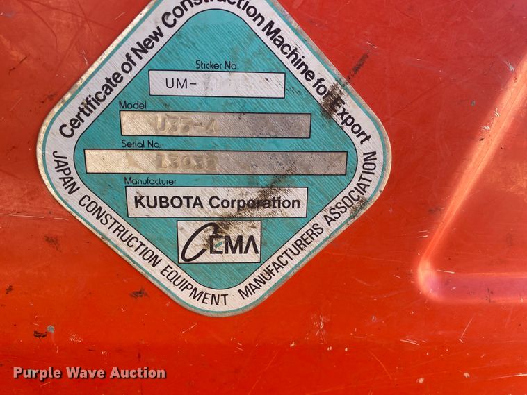 image for item DL6758 2017 Kubota U35-4  mini excavator