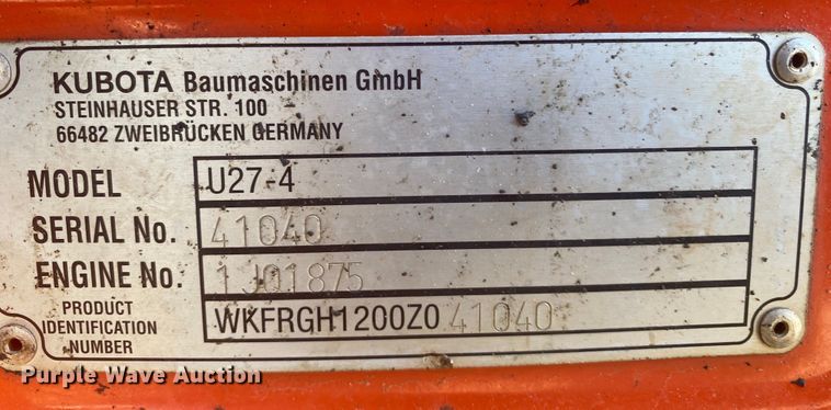 image for item DL6769 2019 Kubota U27-4  mini excavator