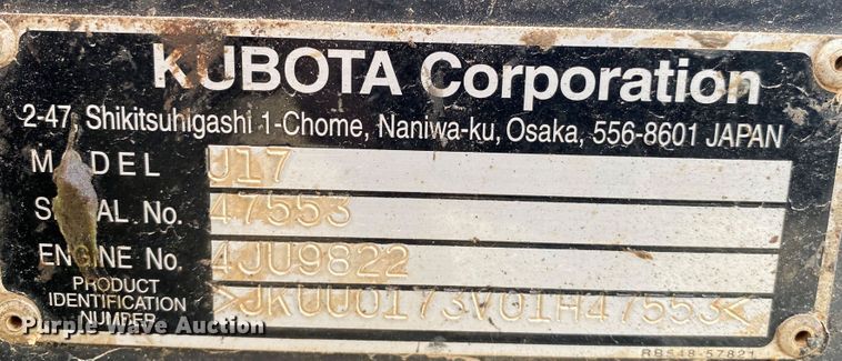 image for item DL6779 Kubota U17  mini excavator