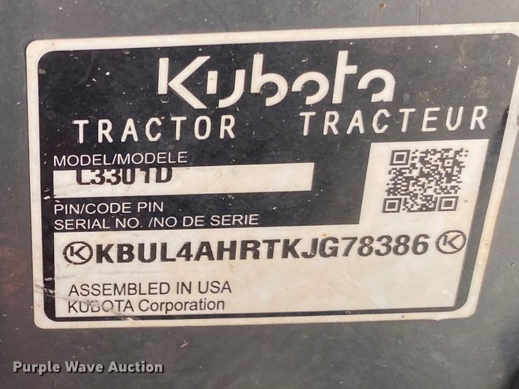image for item DL6782 2019 Kubota L3301HST  MFWD tractor