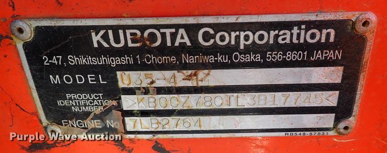image for item IC9702 2020 Kubota U35-4  mini excavator