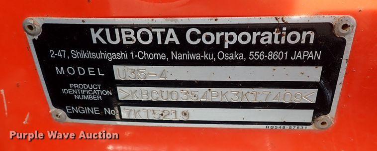 image for item IC9713 2020 Kubota U35-4  mini excavator