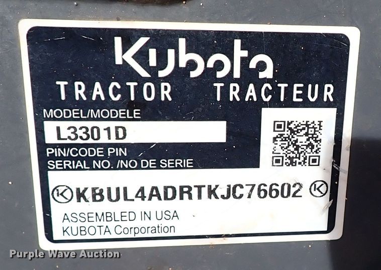image for item IC9716 2019 Kubota L3301DT  MFWD tractor