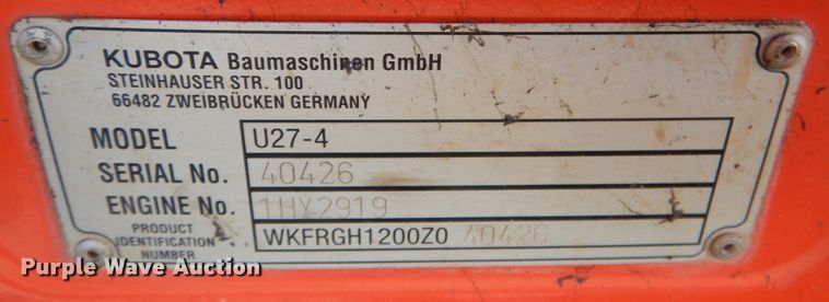 image for item JD9579 2019 Kubota U27-4  mini excavator