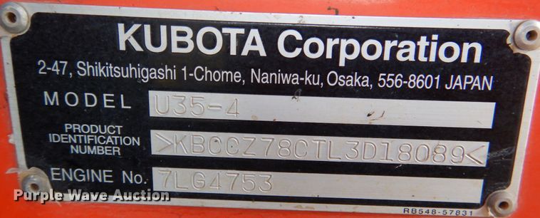 image for item JD9583 2020 Kubota U35-4  mini excavator