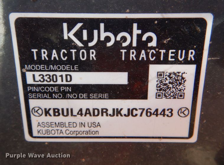 image for item JD9599 2019 Kubota L3301DT  MFWD tractor
