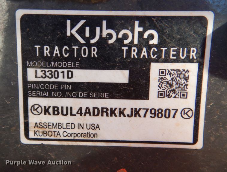 image for item JD9601 2019 Kubota L3301DT  MFWD tractor