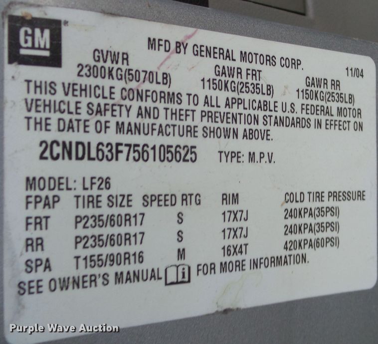 image for item DA7202 2005 Chevrolet Equinox LT  SUV