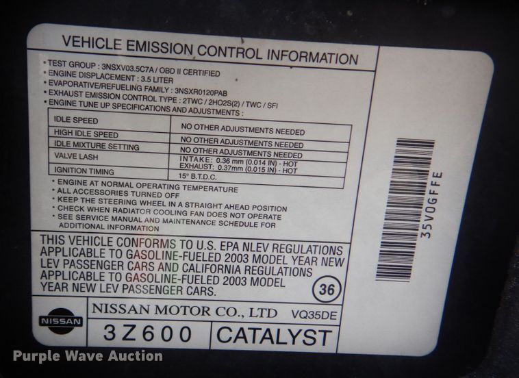image for item DH8072 2003 Nissan Altima 3.5 SE