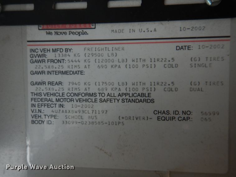 image for item DH8123 2003 Freightliner  Thomas Built school bus